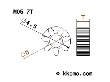 Zahnrad / Trieb M0.5 / 7 Zähne AD 4,5mm