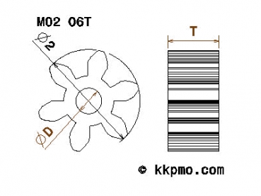 Zahnrad / Trieb M0.2 / 6 Zähne AD 1,6mm