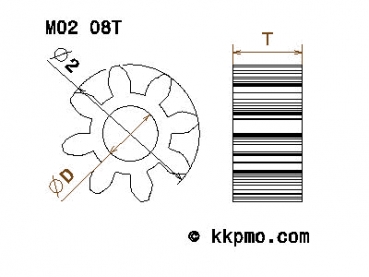 Zahnrad / Trieb M0.2 / 8 Zähne AD 2mm