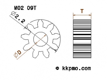Zahnrad / Trieb M0.2 / 9 Zähne AD 2,2mm