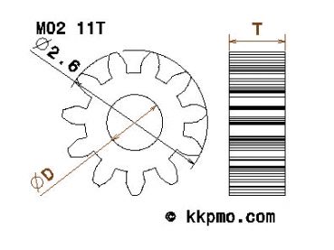 Zahnrad / Trieb M0.2 / 11 Zähne AD 2,6mm