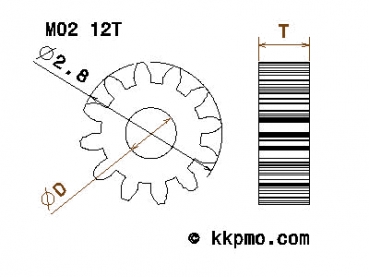 Zahnrad / Trieb M0.2 / 12 Zähne AD 2,8mm