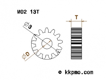 Zahnrad / Trieb M0.2 / 13 Zähne AD 3mm