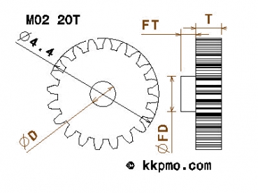 Zahnrad / Trieb M0.2 / 20 Zähne AD 4,4mm