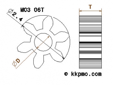 Zahnrad / Trieb M0.3 / 6 Zähne AD 2,4mm