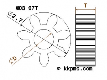 Zahnrad / Trieb M0.3 / 7 Zähne AD 2,7mm
