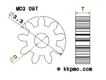 Zahnrad / Trieb M0.3 / 9 Zähne AD 3,3mm
