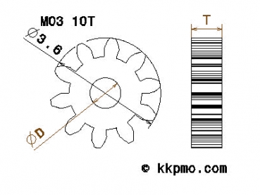 Zahnrad / Trieb M0.3 / 10 Zähne AD 3,6mm