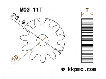 Zahnrad / Trieb M0.3 / 11 Zähne AD 3,9mm