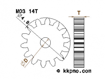 Zahnrad / Trieb M0.3 / 14 Zähne AD 4,8mm