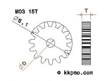 Zahnrad / Trieb M0.3 / 15 Zähne AD 5,1mm