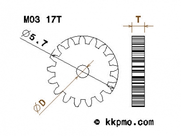 Zahnrad / Trieb M0.3 / 17 Zähne AD 5,7mm