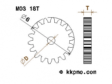 Zahnrad / Trieb M0.3 / 18 Zähne AD 6mm