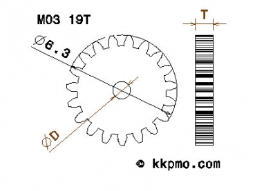 Zahnrad / Trieb M0.3 / 19 Zähne AD 6,3mm