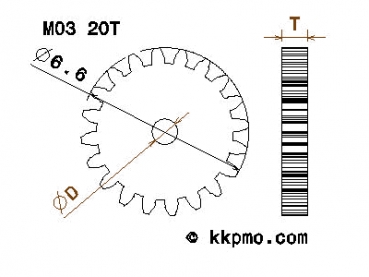 Zahnrad / Trieb M0.3 / 20 Zähne AD 6,6mm
