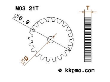 Zahnrad / Trieb M0.3 / 21 Zähne AD 6,9mm