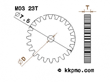 Zahnrad / Trieb M0.3 / 23 Zähne AD 7,5mm