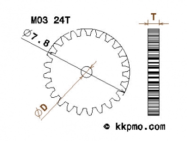 Zahnrad / Trieb M0.3 / 24 Zähne AD 7,8mm