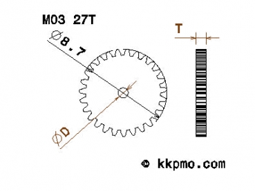 Zahnrad / Trieb M0.3 / 27 Zähne AD 8,7mm
