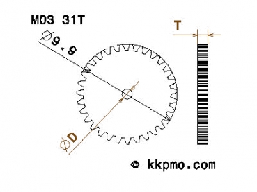 Zahnrad / Trieb M0.3 / 31 Zähne AD 9,9mm