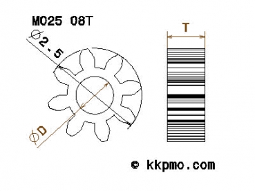 Zahnrad / Trieb M0.25 / 8 Zähne AD 2,5mm