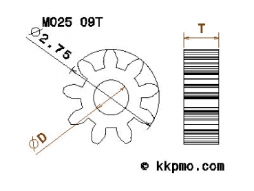 Zahnrad / Trieb M0.25 / 9 Zähne AD 2,75mm
