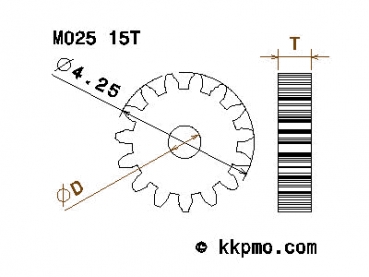Zahnrad / Trieb M0.25 / 15 Zähne AD 4,25mm