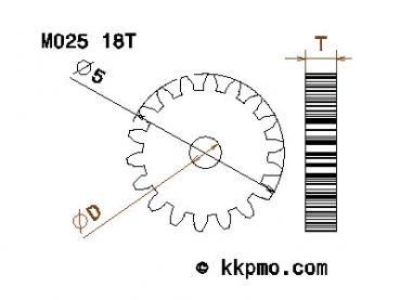 Zahnrad / Trieb M0.25 / 18 Zähne AD 5mm