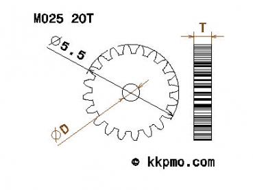 Zahnrad / Trieb M0.25 / 20 Zähne AD 5,5mm