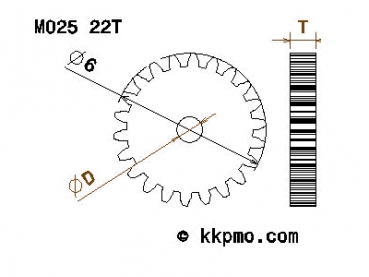 Zahnrad / Trieb M0.25 / 22 Zähne AD 6mm