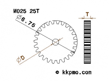 Zahnrad / Trieb M0.25 / 25 Zähne AD 6,75mm