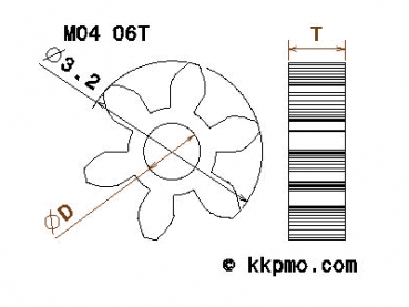 Zahnrad / Trieb M0.4 / 6 Zähne AD 3,2mm