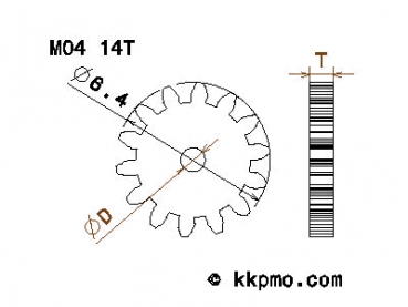 Zahnrad / Trieb M0.4 / 14 Zähne AD 6,4mm