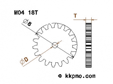 Zahnrad / Trieb M0.4 / 18 Zähne AD 8mm