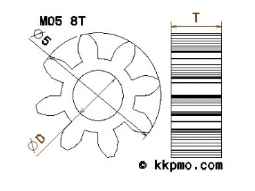 Zahnrad / Trieb M0.5 / 8 Zähne AD 5mm
