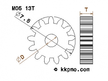 Zahnrad / Trieb M0.5 / 13 Zähne AD 7,5mm
