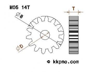 Zahnrad / Trieb M0.5 / 14 Zähne AD 8mm