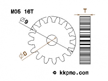 Zahnrad / Trieb M0.5 / 16 Zähne AD 9mm