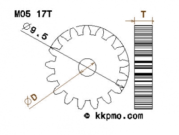 Zahnrad / Trieb M0.5 / 17 Zähne AD 9,5mm