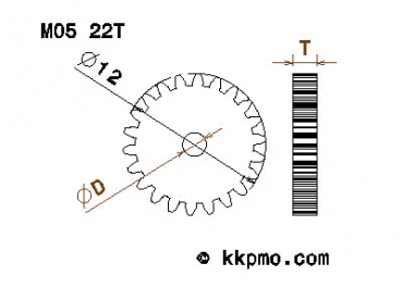 Zahnrad / Trieb M0.5 / 22 Zähne AD 12mm