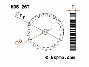 Zahnrad / Trieb M0.5 / 26 Zähne AD 14mm